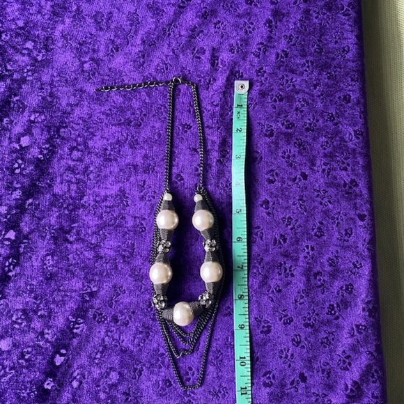 Women Multi Chain Statement Necklace Pearls and Crystals - Picture 4 of 6